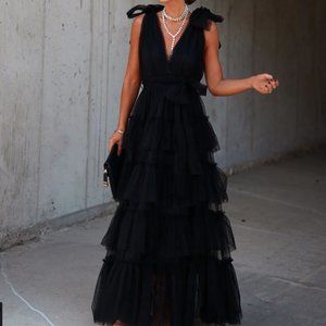 Belle Tiered Tulle Maxi Dress - Black - Medium Vici Dolls